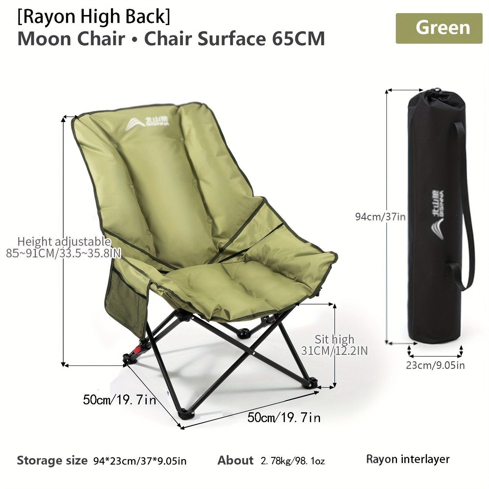 BISINNA Foldable High-Back Recliner  Cushioned Iron Alloy Outdoor Chair