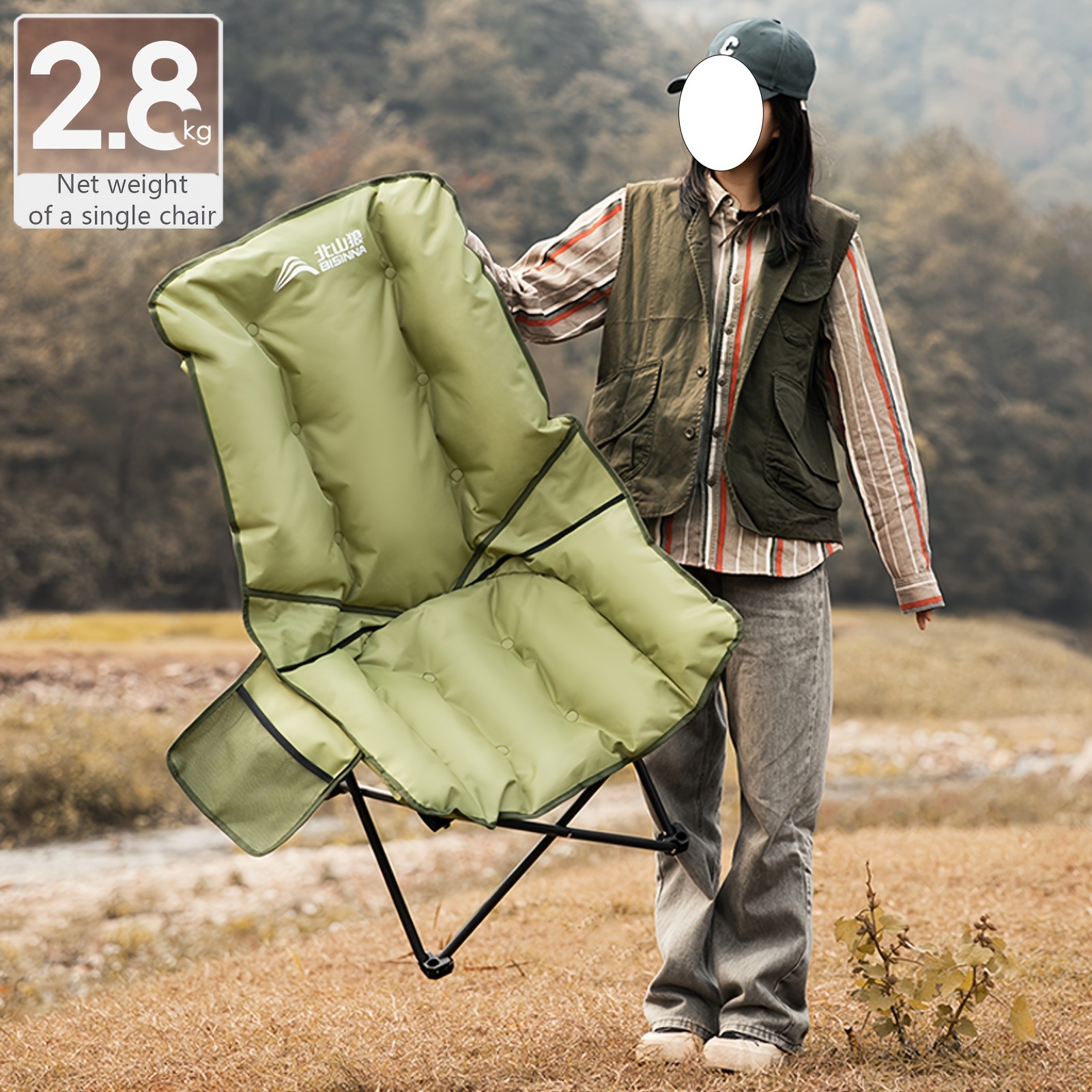 BISINNA Foldable High-Back Recliner  Cushioned Iron Alloy Outdoor Chair