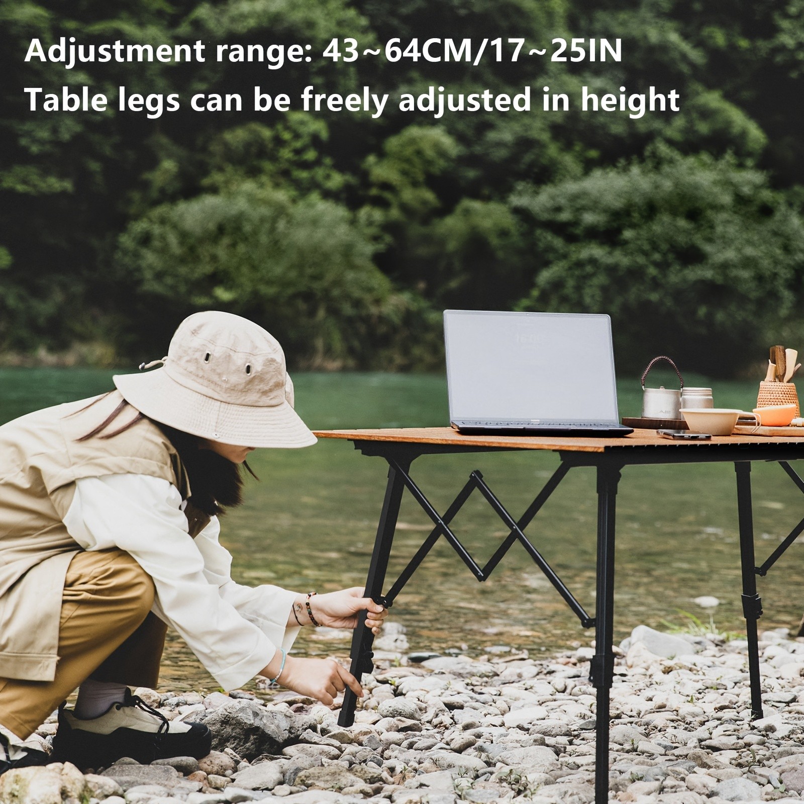 BISINNA Adjustable Aluminum Folding Table  Minimalist Rollable Outdoor Camp Table (Brown)