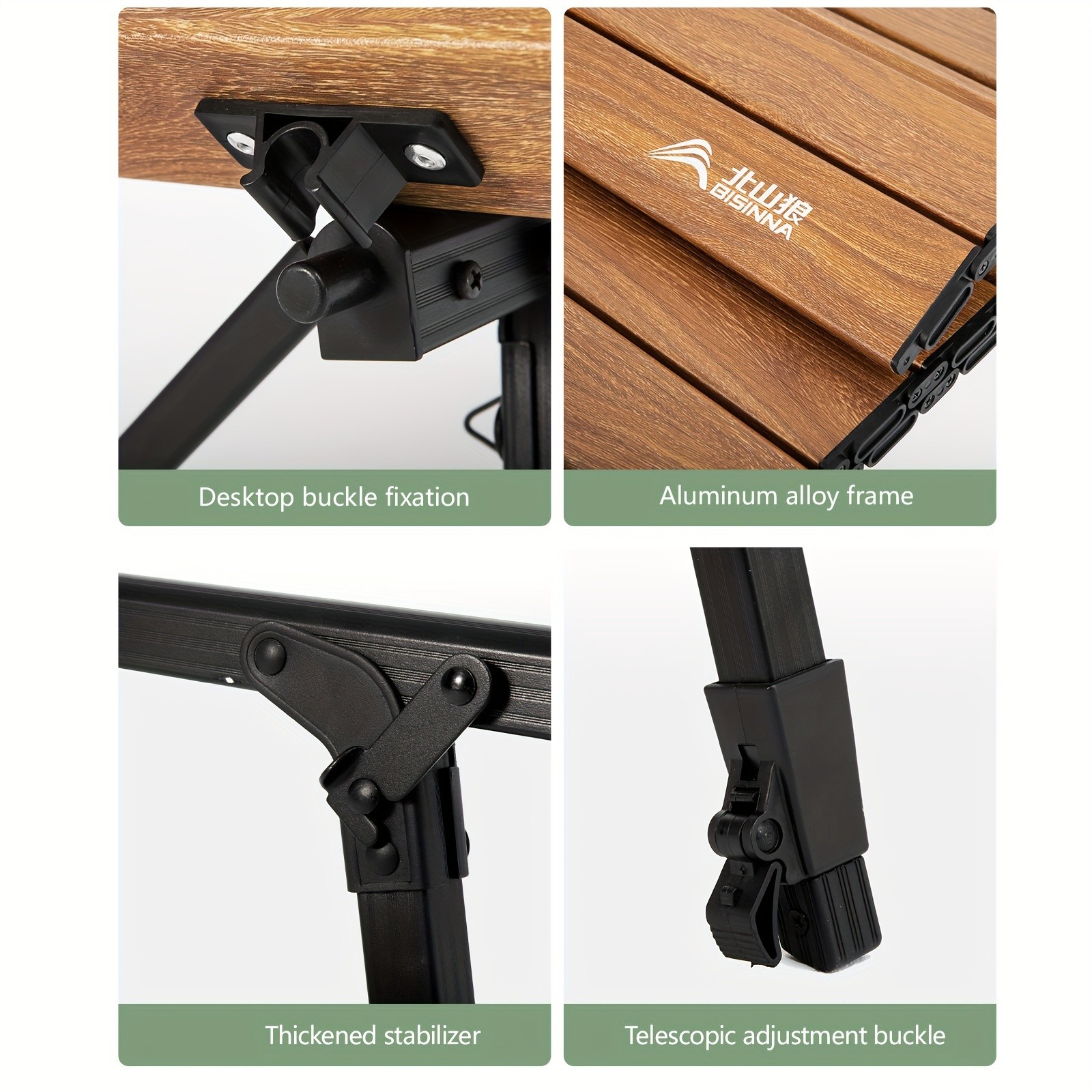 BISINNA Adjustable Aluminum Folding Table  Minimalist Rollable Outdoor Camp Table (Brown)