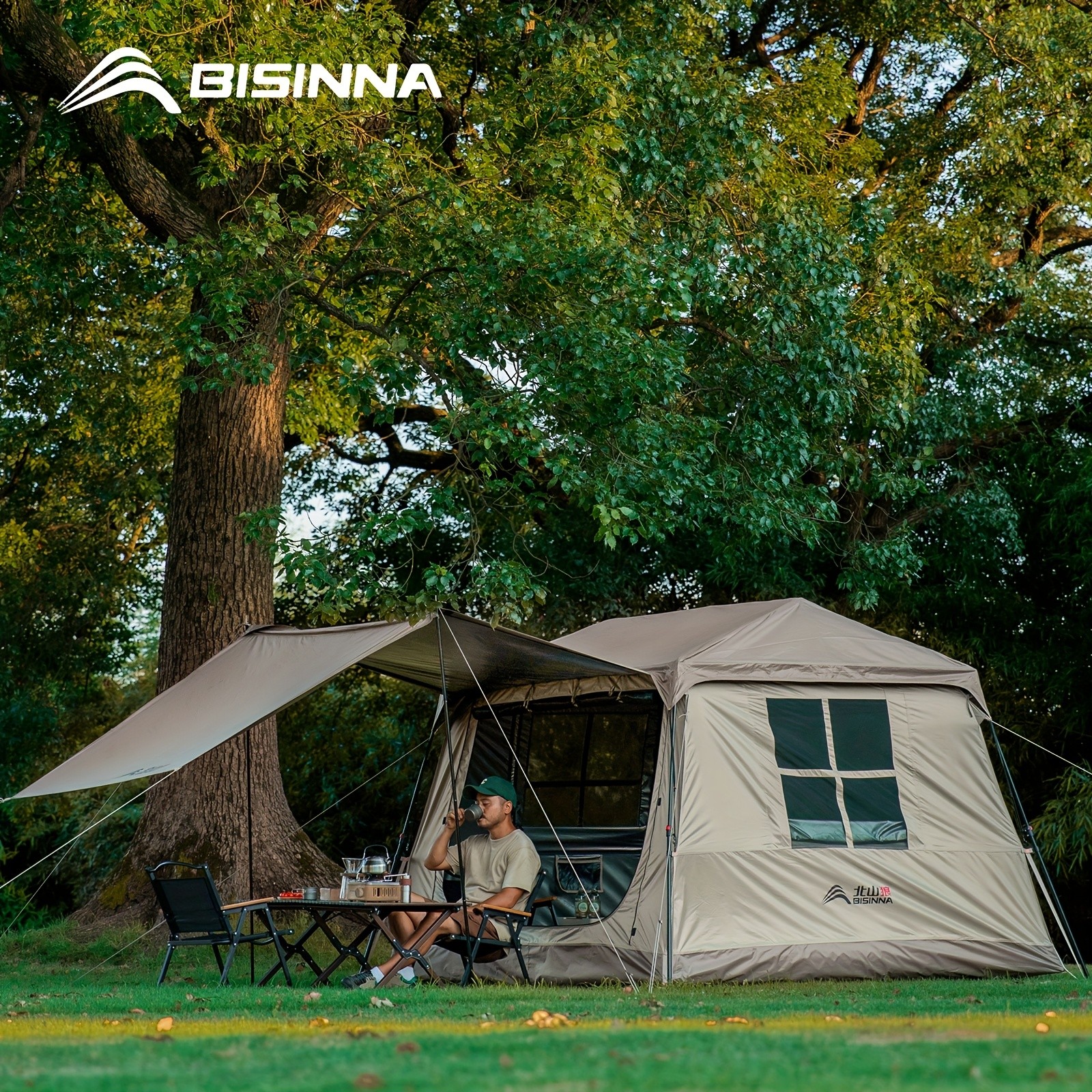 BISINNA Quick-Open Roof Canopy Tent  2-in-1 Sunproof Outdoor Camping Shelter