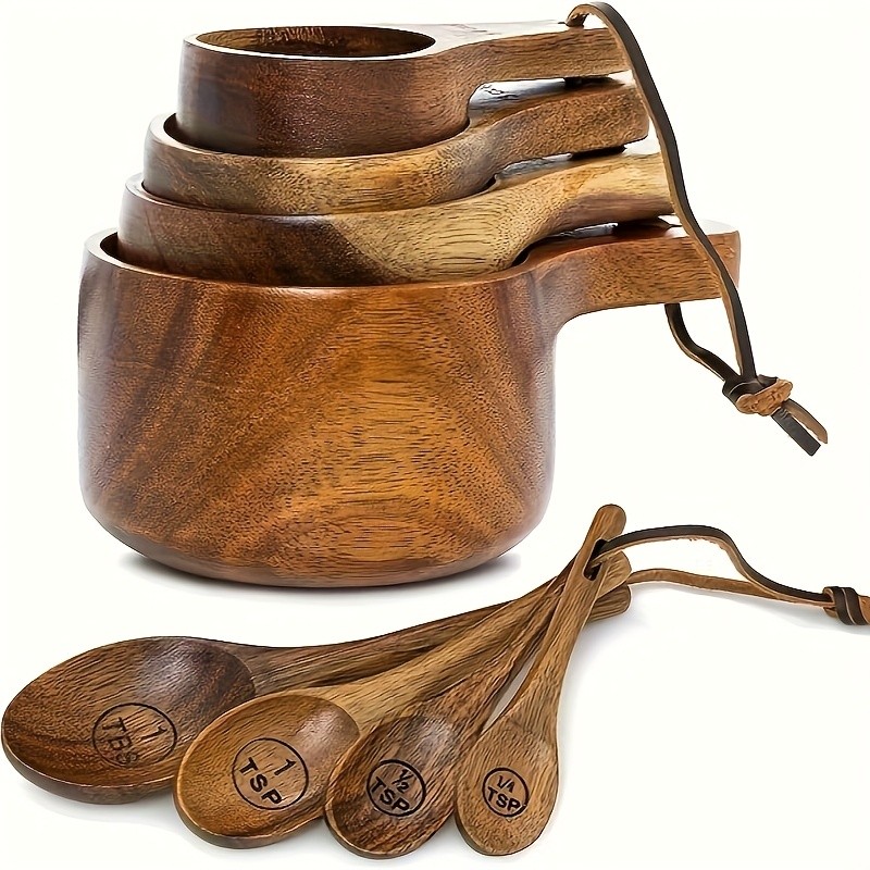 WIEZ Natural Wooden Measuring Spoon Set  4-Piece Multi-Use Scoops for Baking, Cooking, Coffee & Spices