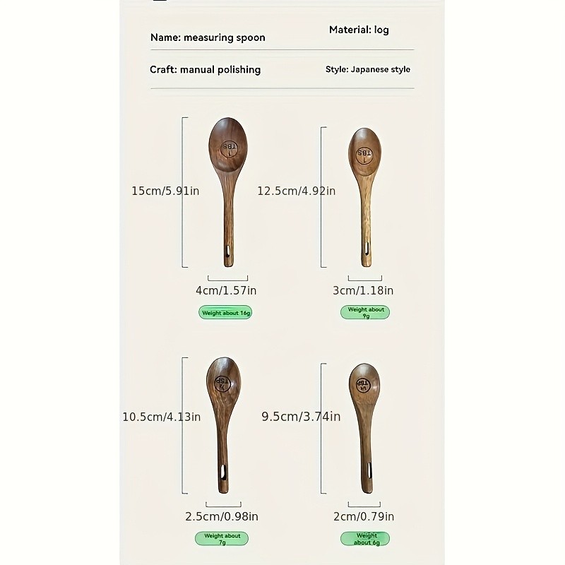 WIEZ Natural Wooden Measuring Spoon Set  4-Piece Multi-Use Scoops for Baking, Cooking, Coffee & Spices