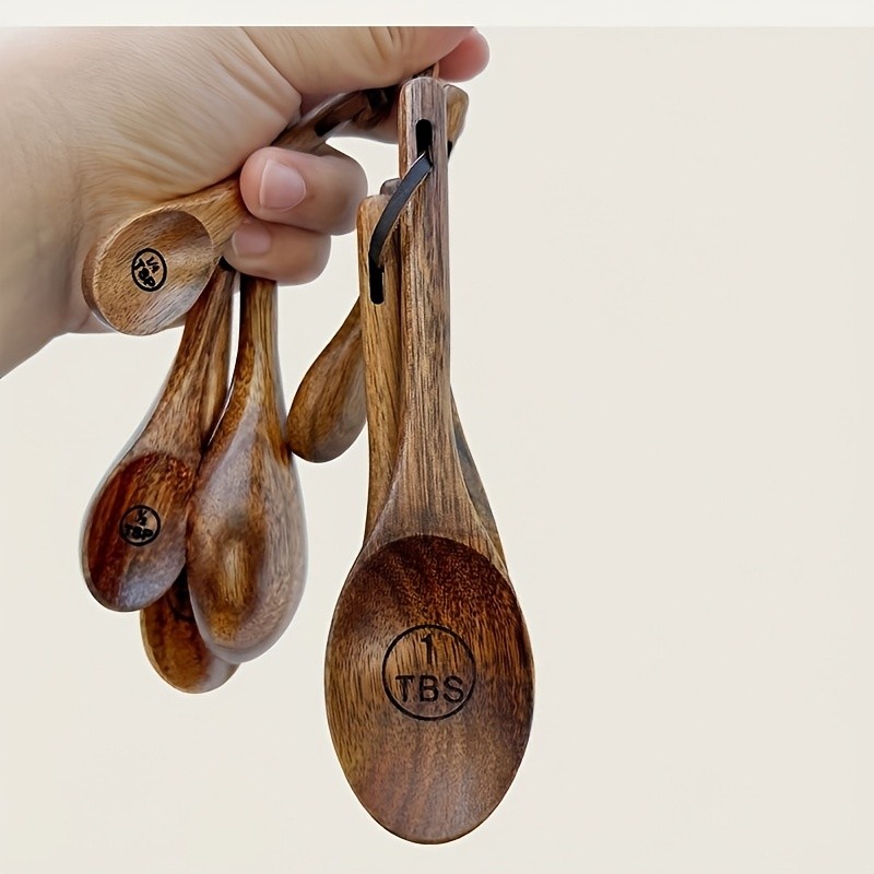 WIEZ Natural Wooden Measuring Spoon Set  4-Piece Multi-Use Scoops for Baking, Cooking, Coffee & Spices
