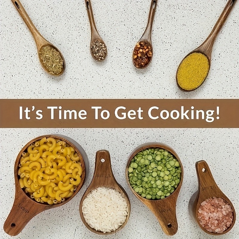 WIEZ Natural Wooden Measuring Spoon Set  4-Piece Multi-Use Scoops for Baking, Cooking, Coffee & Spices