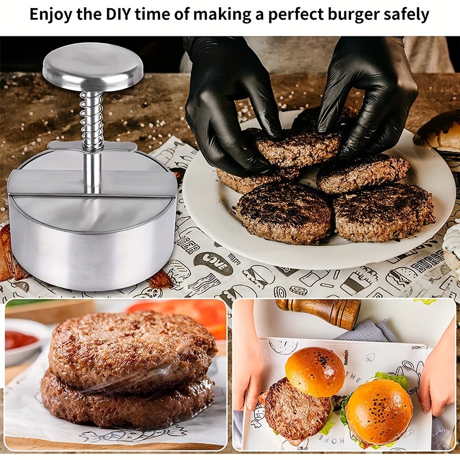 WIEZ Stainless Steel Home Burger Press  Heavy-Duty Round Meat Press for Perfect Patty Making
