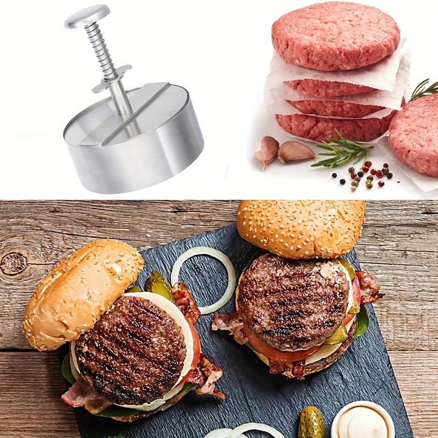 WIEZ Stainless Steel Home Burger Press  Heavy-Duty Round Meat Press for Perfect Patty Making