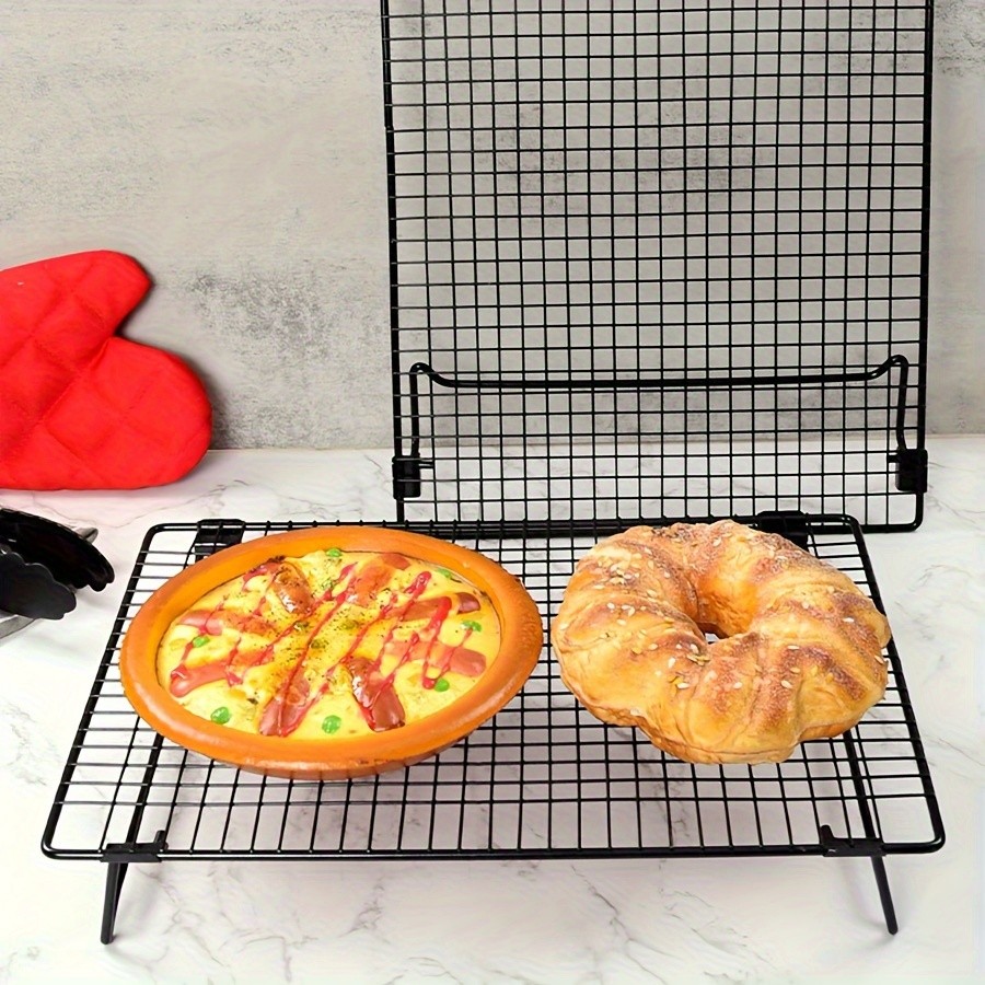 WIEZ Foldable Stainless Steel Cooling Rack  Space-Saving Black Rack for Baking, Grilling & Outdoor Cooking