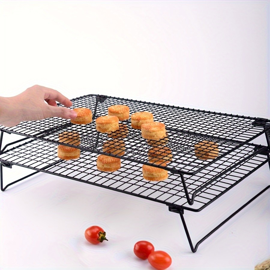 WIEZ Foldable Stainless Steel Cooling Rack  Space-Saving Black Rack for Baking, Grilling & Outdoor Cooking