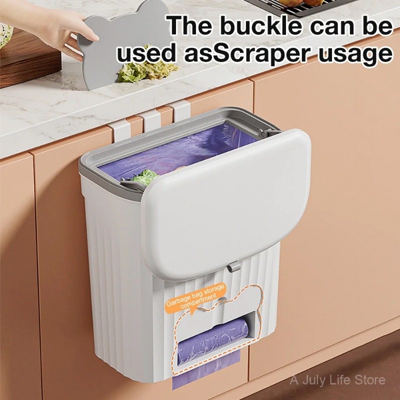 WIEZ Wall-Mounted Odor-Blocking Trash Can  Compact Rectangular Waste Bin with Removable Bag Storage Box