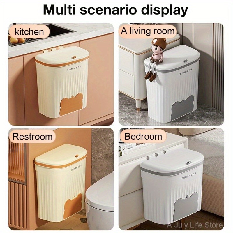 WIEZ Wall-Mounted Odor-Blocking Trash Can  Compact Rectangular Waste Bin with Removable Bag Storage Box