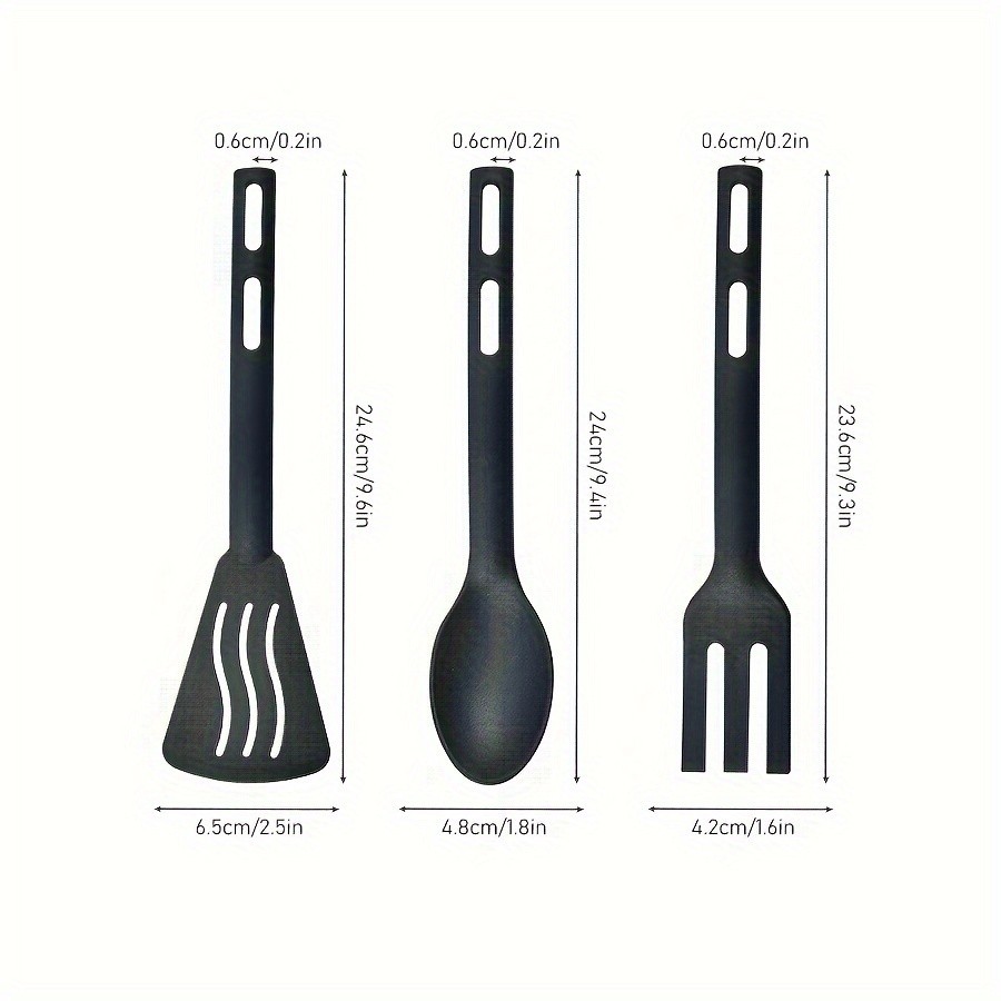 WIEZ 3-Piece Nylon Kitchen Utensil Set  Non-Stick Friendly Spoons, Spatula & Fork for Home, Travel & Camping