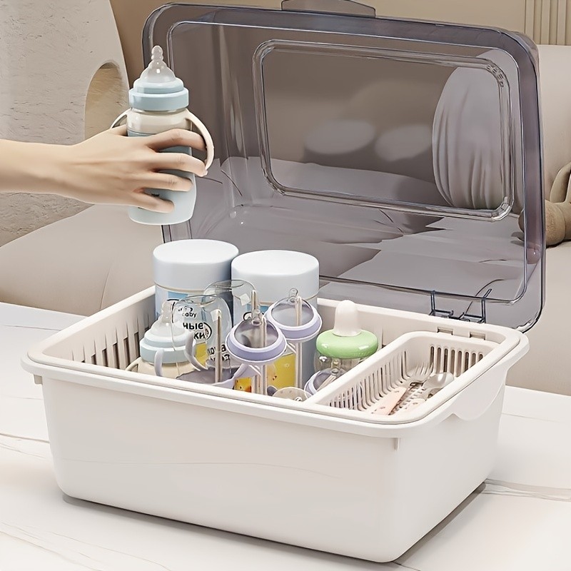 WIEZ Large-Capacity Baby Bottle Organizer  Dustproof Drainage Drying Rack & Space-Saving Storage Shelf