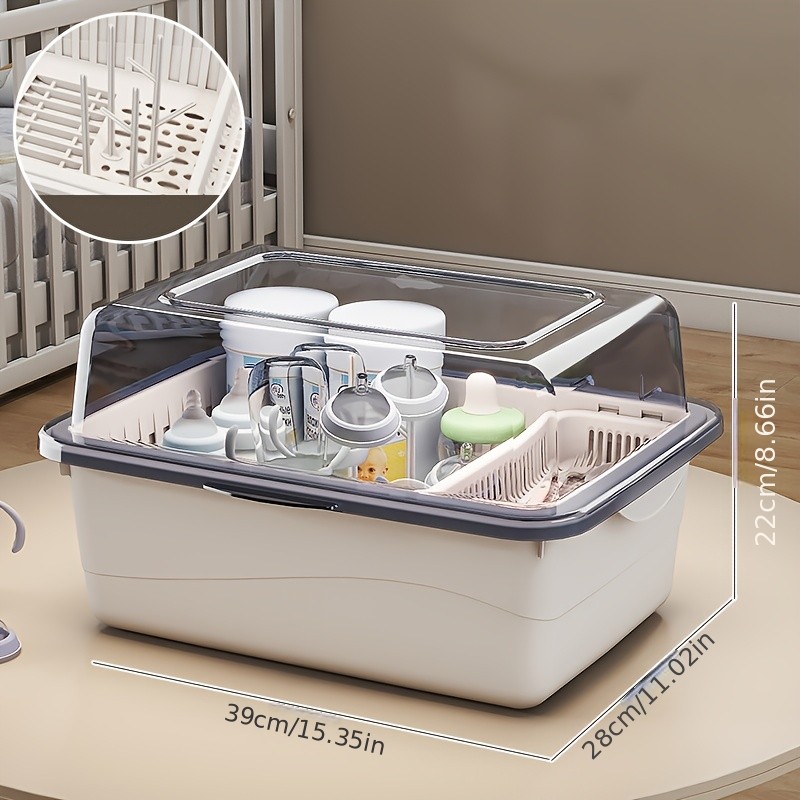WIEZ Large-Capacity Baby Bottle Organizer  Dustproof Drainage Drying Rack & Space-Saving Storage Shelf