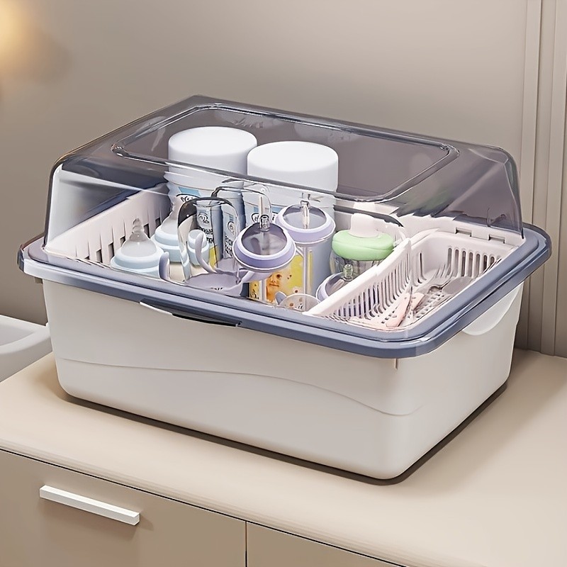 WIEZ Large-Capacity Baby Bottle Organizer  Dustproof Drainage Drying Rack & Space-Saving Storage Shelf