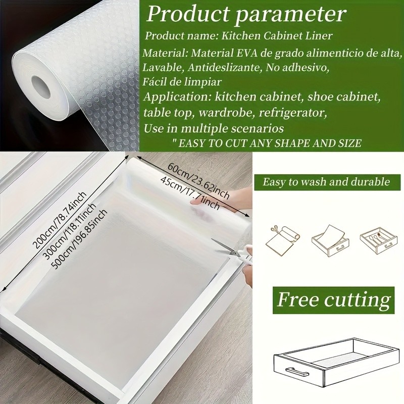 WIEZ Heavy-Duty EVA Non-Stick Drawer Liner Roll  Cut-to-Fit Scratchproof Shelf & Cabinet Protector