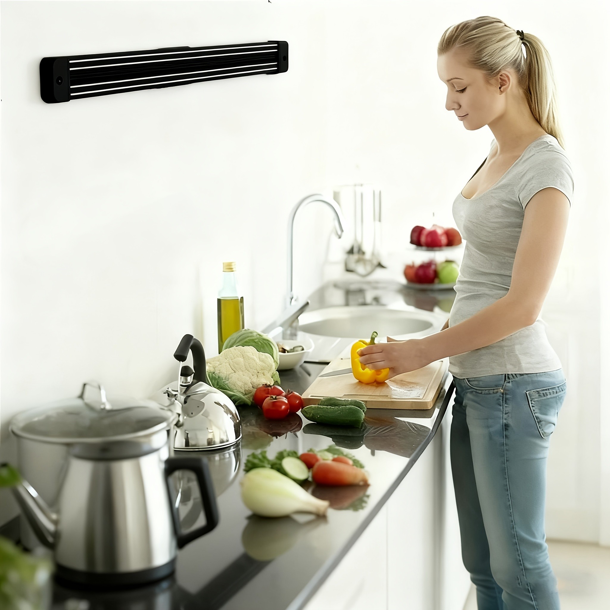 WIEZ Heavy-Duty Wall Magnetic Rack  Strong Cutting Tool Holder for Kitchens, Garages & Workspaces