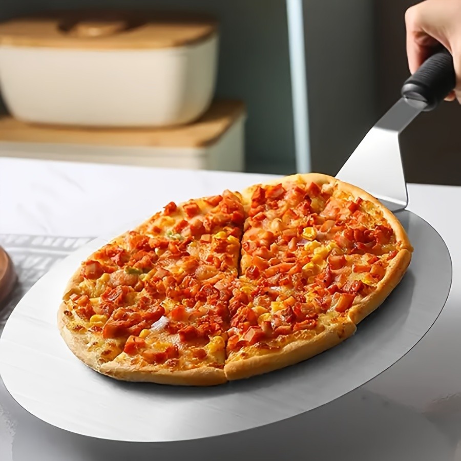 WIEZ Stainless Steel Pizza Peel  12-Inch Round Baking Paddle with Wooden Handle for Easy Pizza Transfer