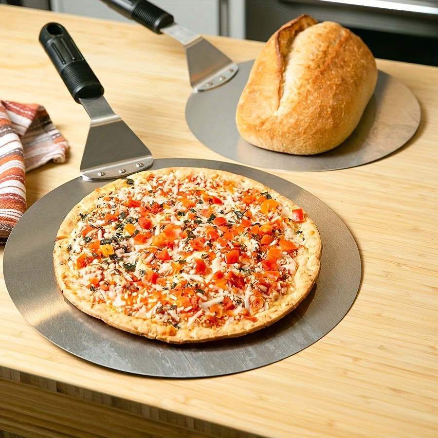 WIEZ Stainless Steel Pizza Peel  12-Inch Round Baking Paddle with Wooden Handle for Easy Pizza Transfer