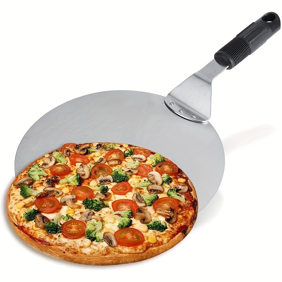 WIEZ Stainless Steel Pizza Peel  12-Inch Round Baking Paddle with Wooden Handle for Easy Pizza Transfer