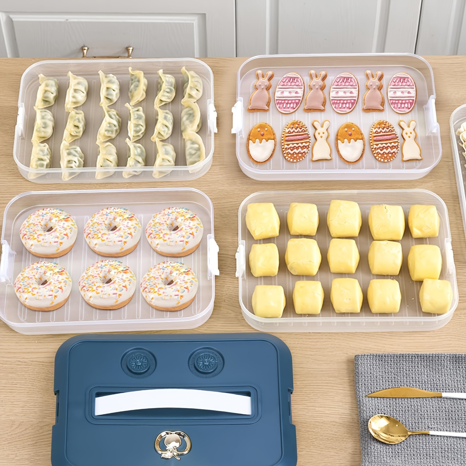 WIEZ 4-Piece Stackable Food Storage Container Set  Airtight Freezer-Safe Organisers with 4-Layer Design