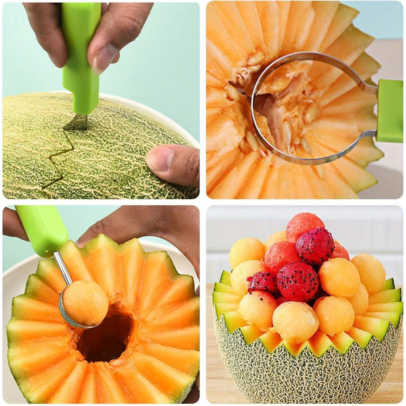 WIEZ 11-Piece Stainless Steel Fruit Carving & Watermelon Tool Set  Multi-Function Scoops, Knives & DIY Fruit Prep Tools