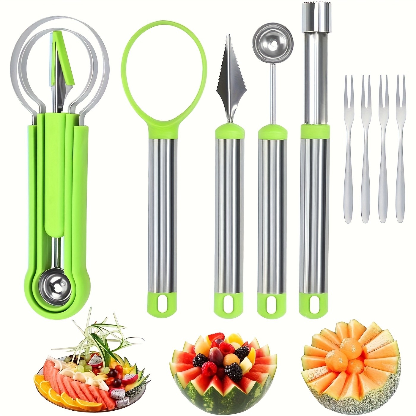 WIEZ 11-Piece Stainless Steel Fruit Carving & Watermelon Tool Set  Multi-Function Scoops, Knives & DIY Fruit Prep Tools