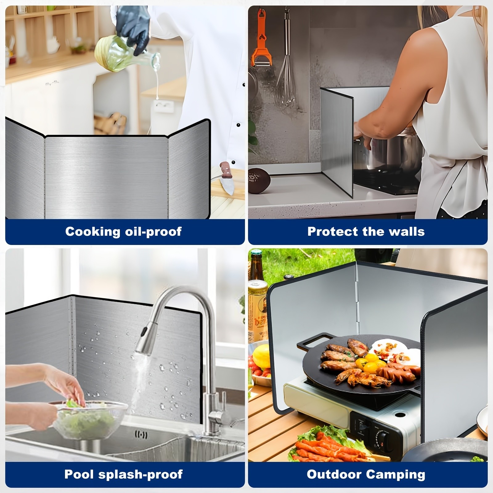 WIEZ Foldable Stainless Steel Splatter Guard  Heat-Resistant Non-Stick Shield for Oil & Grease Protection