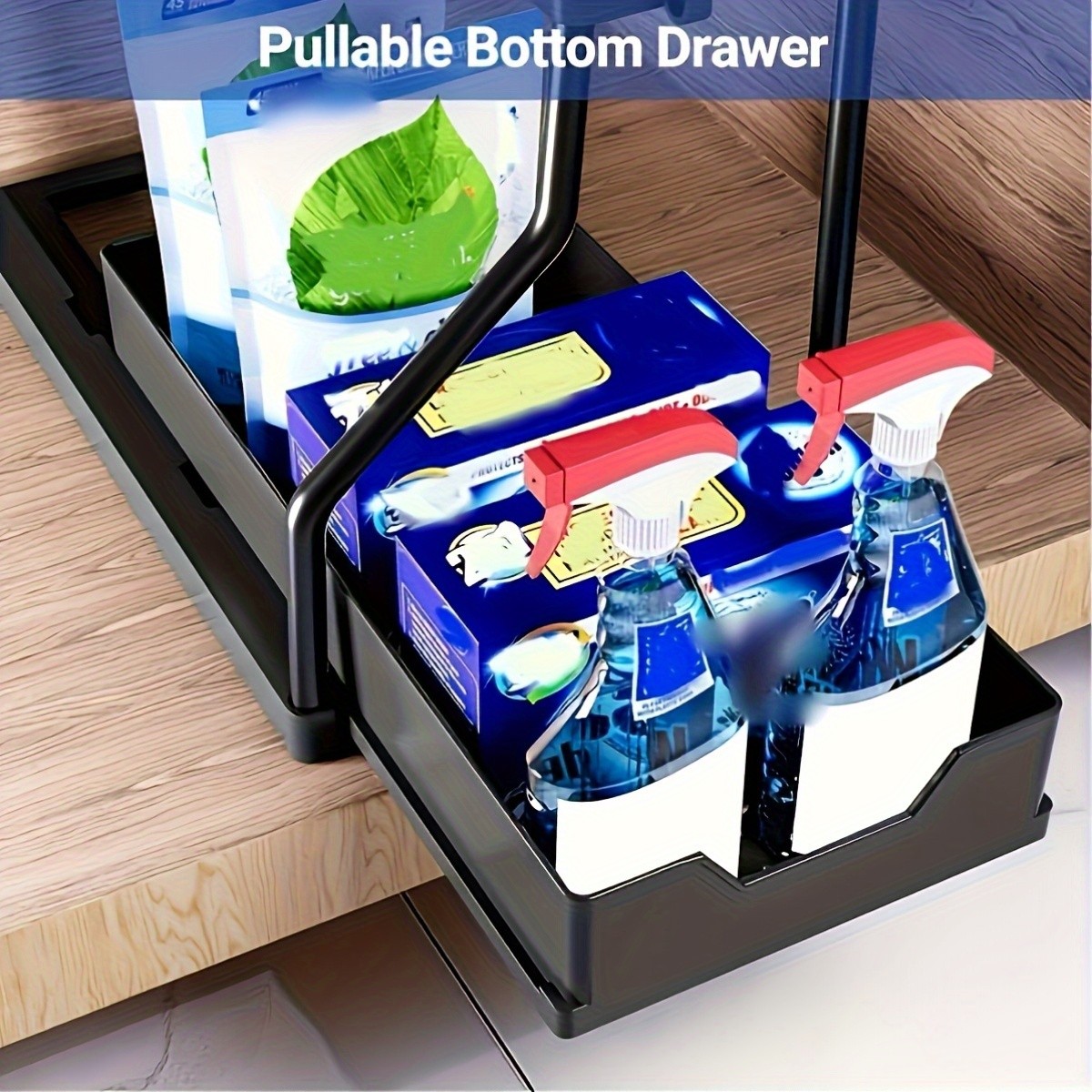 WIEZ Multi-Tier Pull-Out Kitchen Sink Organizer  Durable Space-Saving Storage Rack with Removable Shelves