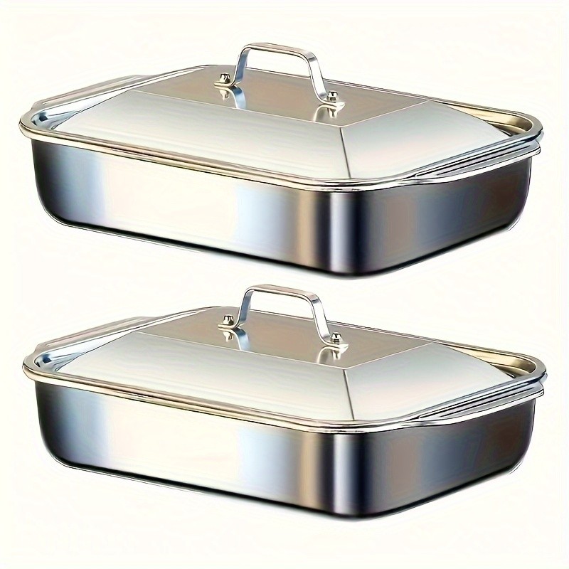 WIEZ Heavy-Duty 410 Stainless Steel Baking Tray Set  Non-Stick Rectangular Oven Trays with Lids for Bread, Desserts & BBQ