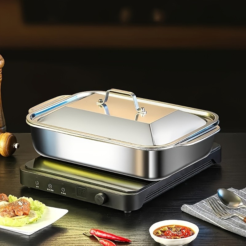 WIEZ Heavy-Duty 410 Stainless Steel Baking Tray Set  Non-Stick Rectangular Oven Trays with Lids for Bread, Desserts & BBQ