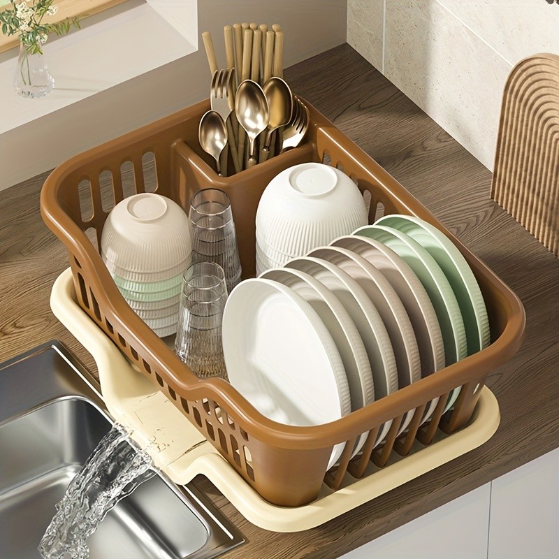 WIEZ Plastic Dish Rack Cabinet  Space-Saving Drainage Organizer for Bowls, Cups, Plates & Utensils
