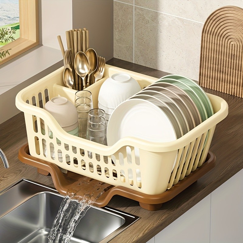 WIEZ Plastic Dish Rack Cabinet  Space-Saving Drainage Organizer for Bowls, Cups, Plates & Utensils