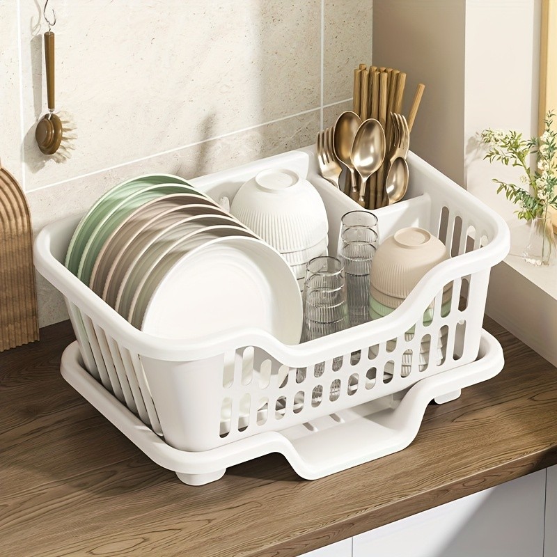 WIEZ Plastic Dish Rack Cabinet  Space-Saving Drainage Organizer for Bowls, Cups, Plates & Utensils