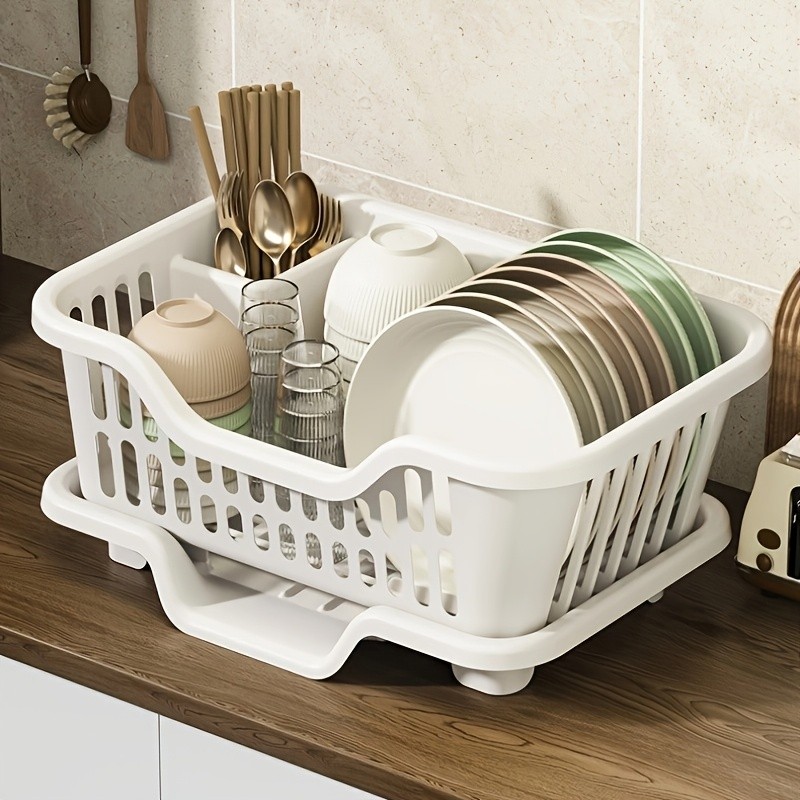 WIEZ Plastic Dish Rack Cabinet  Space-Saving Drainage Organizer for Bowls, Cups, Plates & Utensils