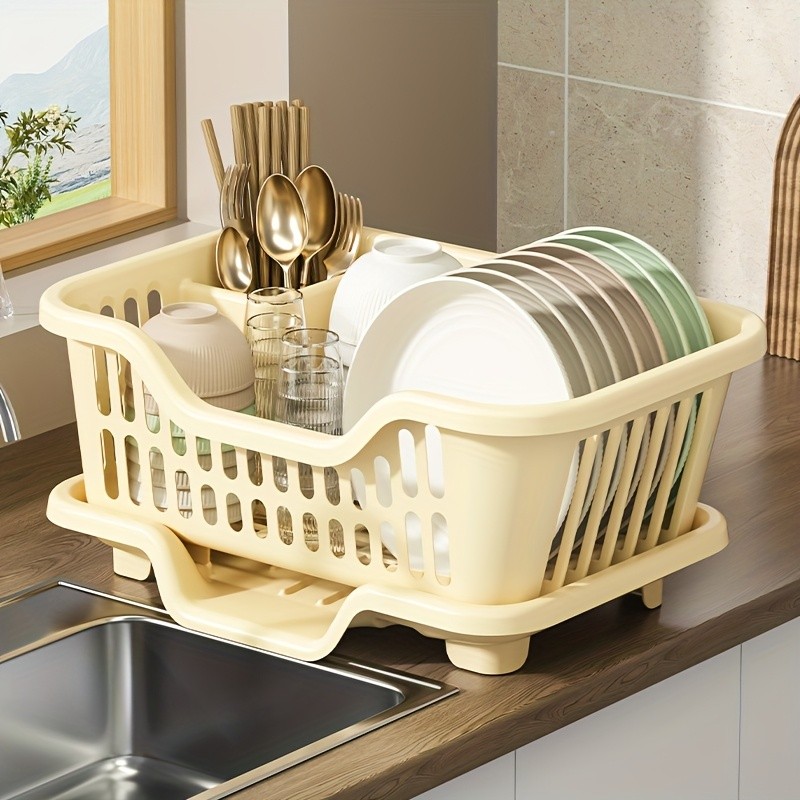 WIEZ Plastic Dish Rack Cabinet  Space-Saving Drainage Organizer for Bowls, Cups, Plates & Utensils