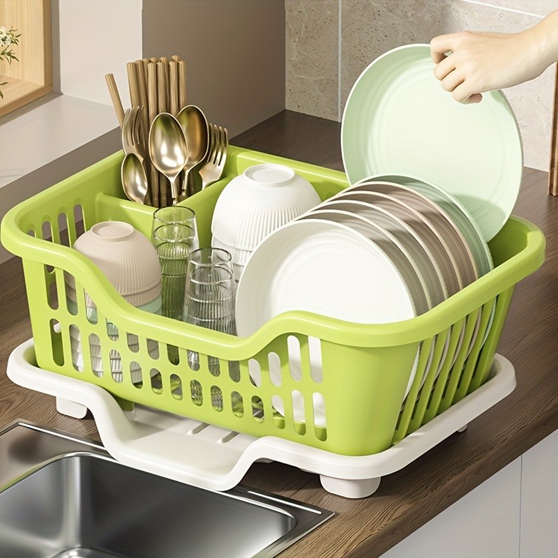 WIEZ Plastic Dish Rack Cabinet  Space-Saving Drainage Organizer for Bowls, Cups, Plates & Utensils