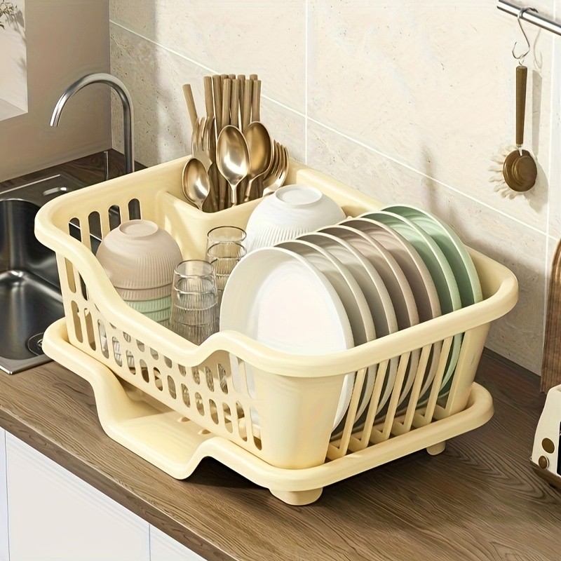 WIEZ Plastic Dish Rack Cabinet  Space-Saving Drainage Organizer for Bowls, Cups, Plates & Utensils