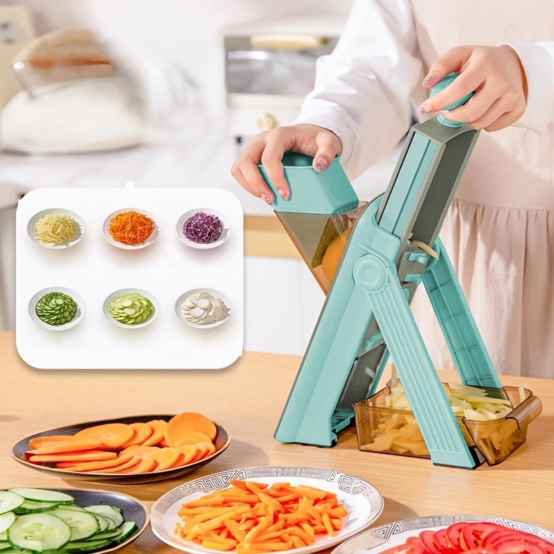 WIEZ 5-in-1 Manual Vegetable Chopper & Adjustable Slicer  Stainless Steel Blade Prep Tool for Fast Daily Cooking