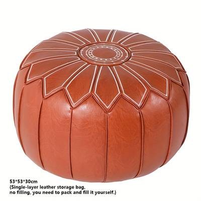 PMMJ Vintage Moroccan Floor Cushion  Round Oil-Waxed Leather Meditation & Lounge Mat