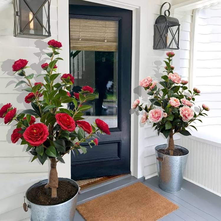 PMMJ 36-inch Artificial Camellia Floor Plant  Lush, Colorful & All-Season Decorative Greenery
