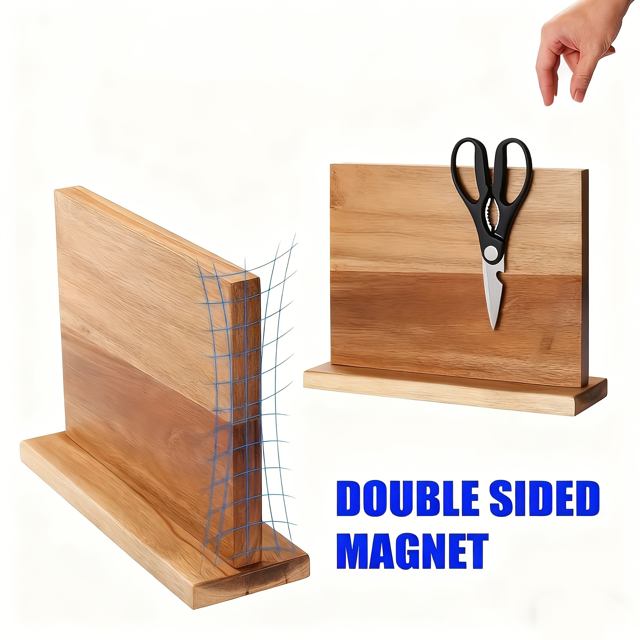 WIEZ Double-Sided Magnetic Acacia Knife Block  Enhanced Magnetic Strip Countertop Organizer for Safe, Space-Saving Storage
