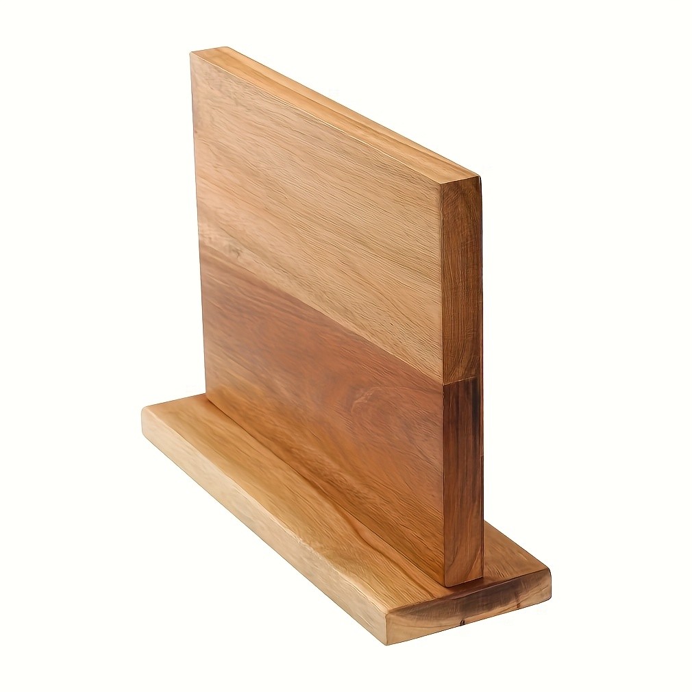 WIEZ Double-Sided Magnetic Acacia Knife Block  Enhanced Magnetic Strip Countertop Organizer for Safe, Space-Saving Storage