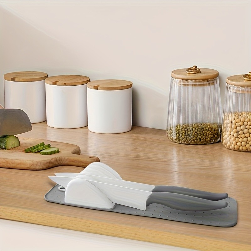 WIEZ 5-Slot Plastic & Silicone Knife Storage Rack  Soft-Edge Non-Slip Drawer Organizer for Space-Saving Kitchen Safety