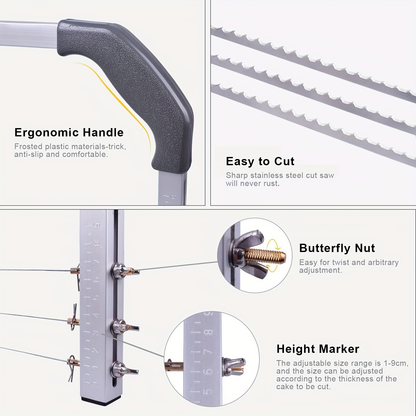 WIEZ Adjustable Stainless Steel Cake Cutter  3-Wire Leveler for Large 20-Inch Cakes and Precision Slicing