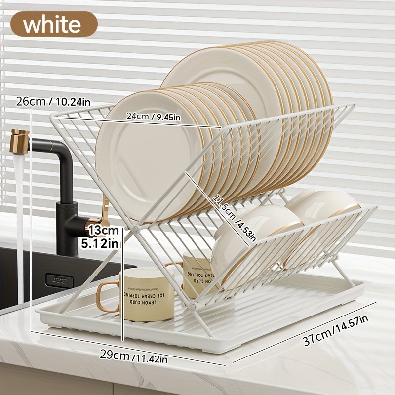WIEZ Stainless Steel 2-Layer X-Shaped Foldable Dish Drying Rack  Space-Saving Countertop Dryer for Bowls, Plates & Utensils