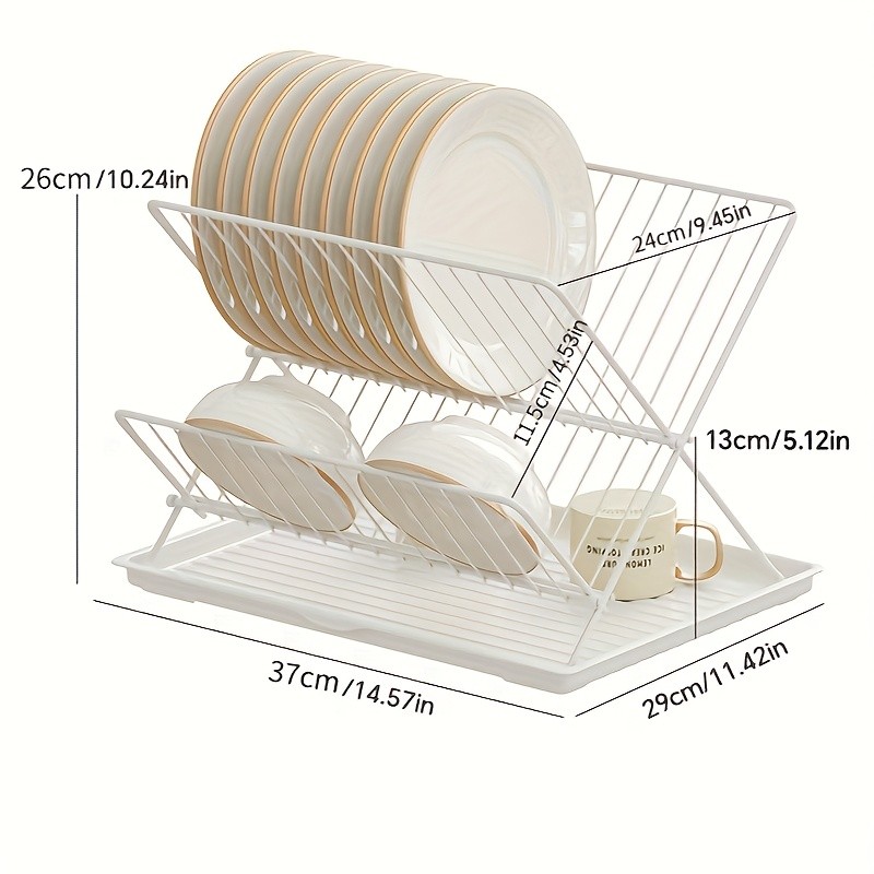 WIEZ Stainless Steel 2-Layer X-Shaped Foldable Dish Drying Rack  Space-Saving Countertop Dryer for Bowls, Plates & Utensils