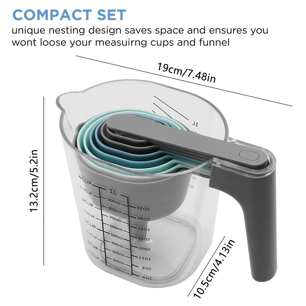 WIEZ 9-Piece Color-Coded Measurement Set  Stackable Cups, Spoons, Funnel & Scraper for Precise Baking & Cooking