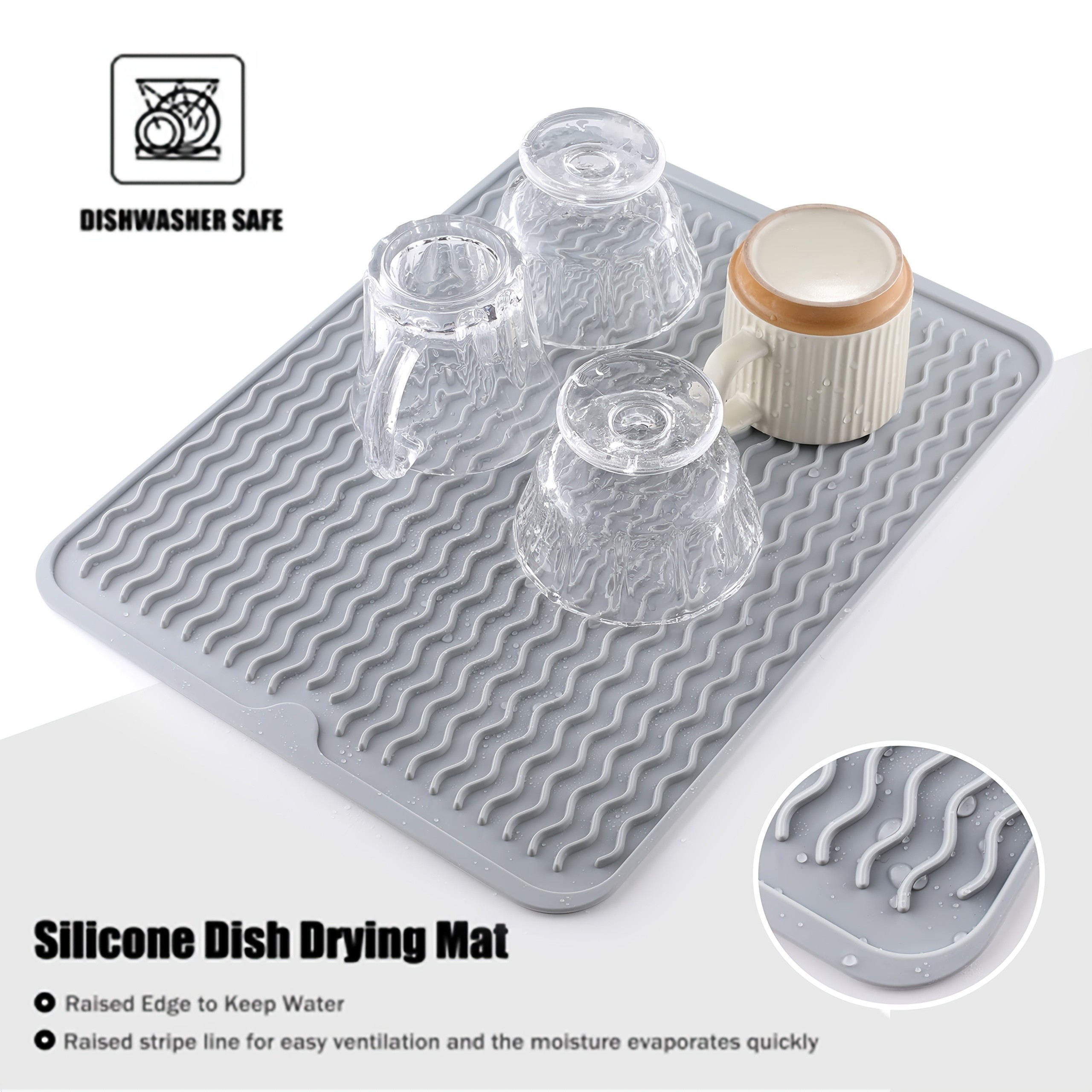 WIEZ Silicone Drain Pad  Large Easy-Clean Drying Mat with Built-In Drainage Holes for Countertops, Sinks & Fridges