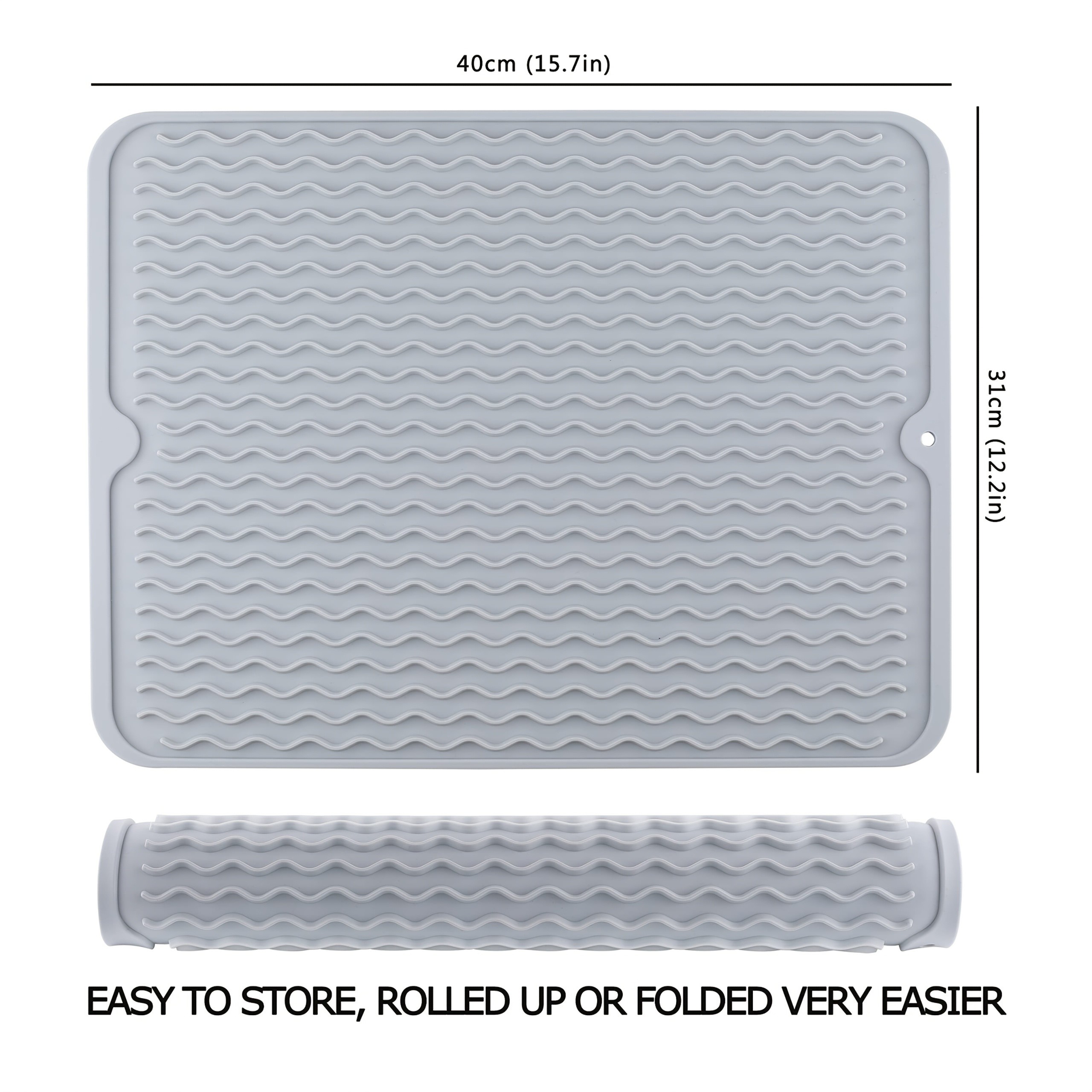 WIEZ Silicone Drain Pad  Large Easy-Clean Drying Mat with Built-In Drainage Holes for Countertops, Sinks & Fridges